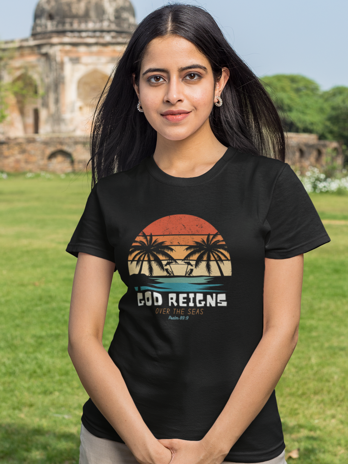 "God Reigns Over the Seas" women's Christian T-shirt