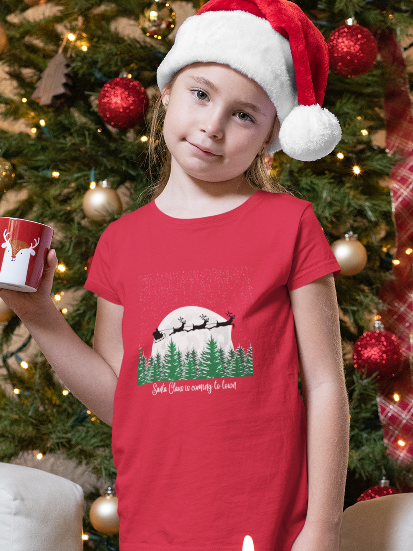 "Santa claus is coming to town" girls christmas t-shirt