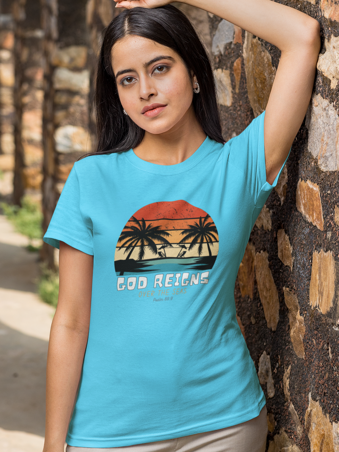 "God Reigns Over the Seas" women's Christian T-shirt