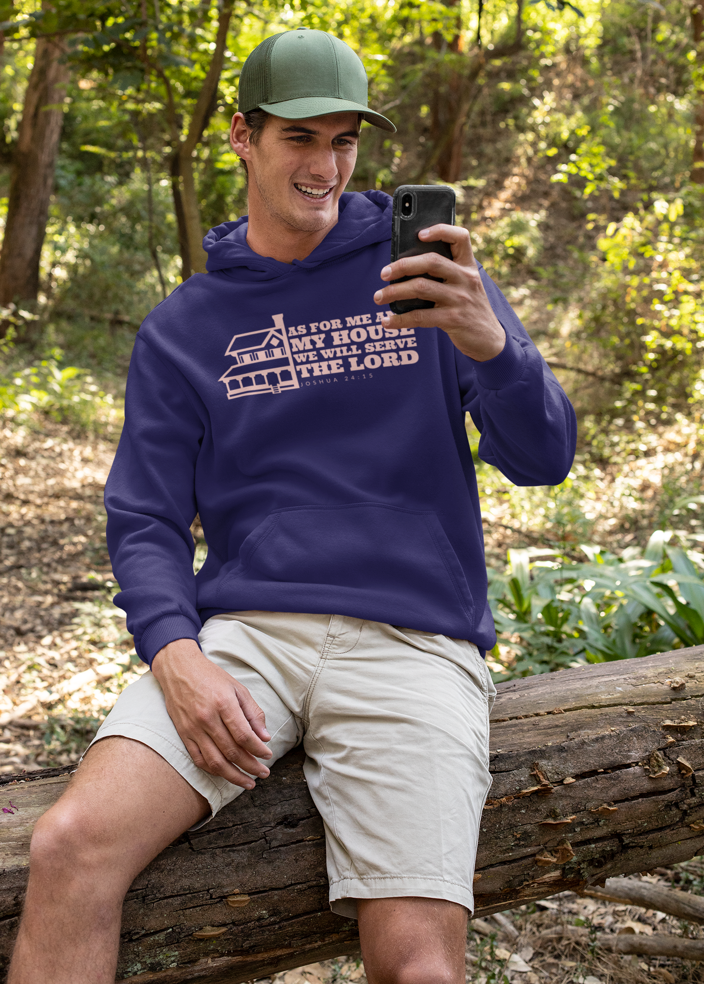 Navy Blue "As for Me and My house We will serve the Lord" unisex christian hooded sweatshirt