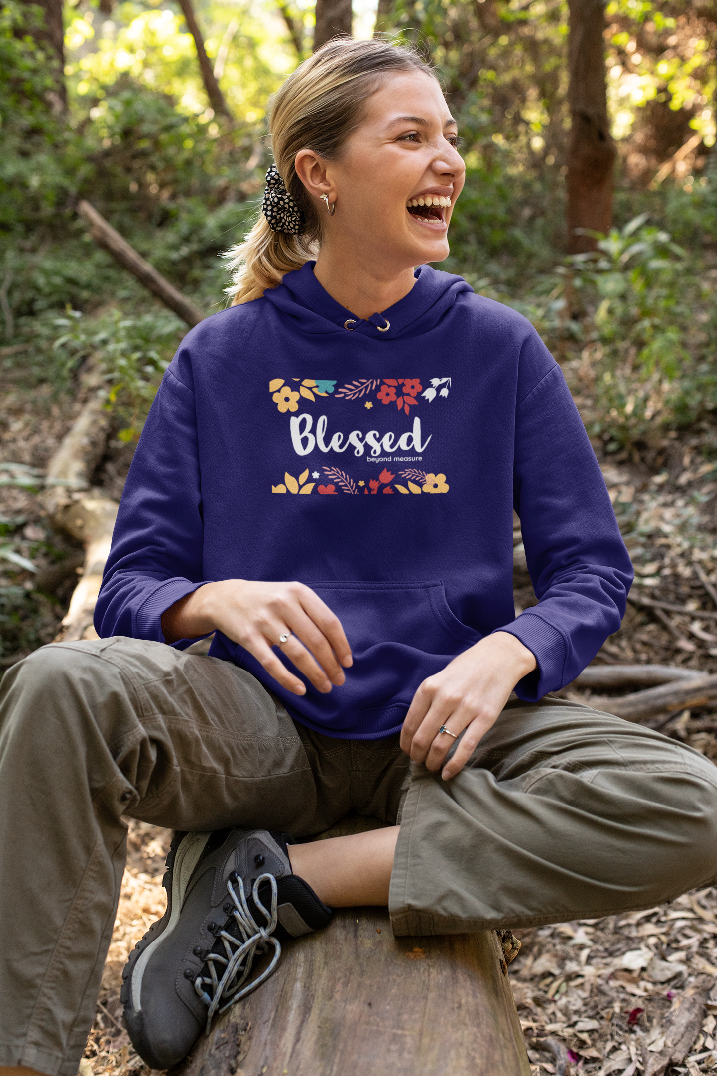 Navy Blue "Blessed beyond measure" unisex christian hooded sweatshirt