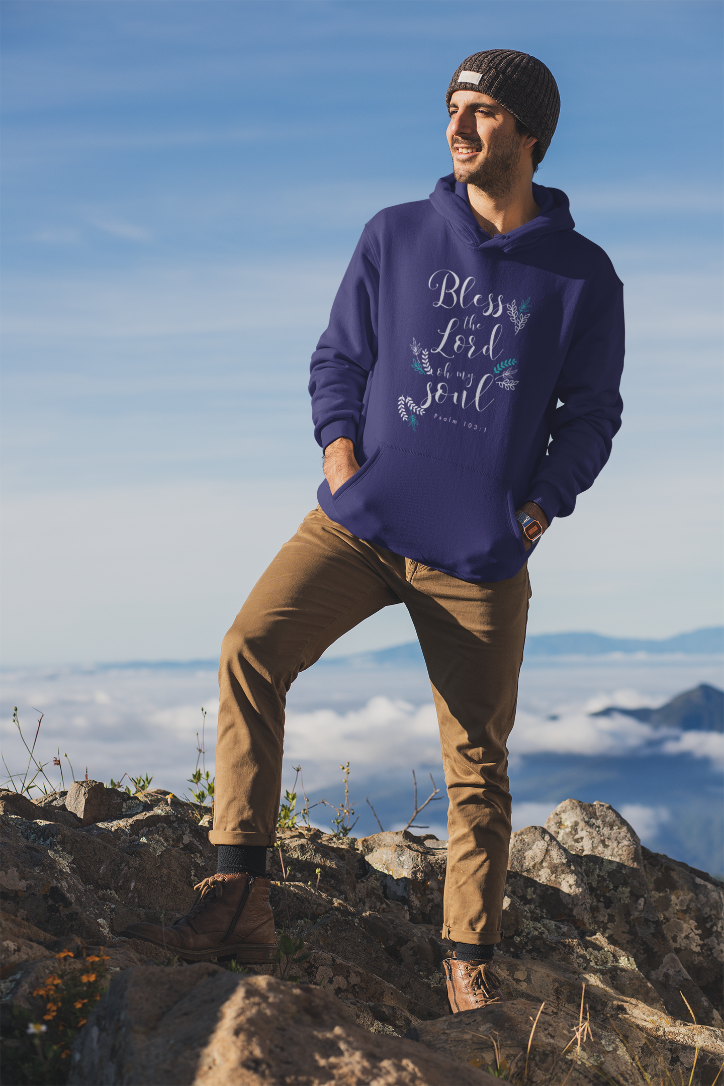 Navy Blue "Bless the Lord oh my soul" unisex christian hooded sweatshirts