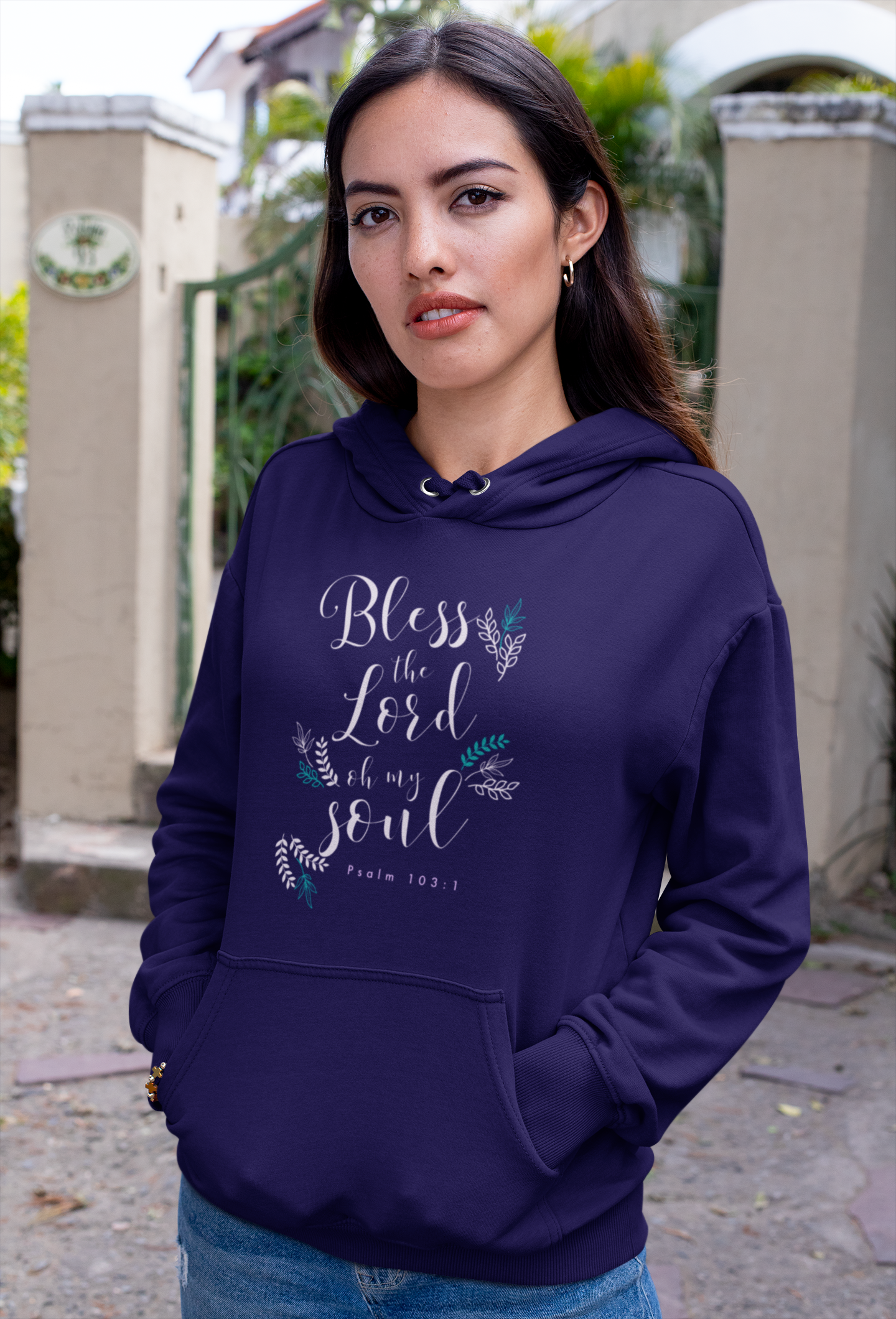 Navy Blue "Bless the Lord oh my soul" unisex christian hooded sweatshirts