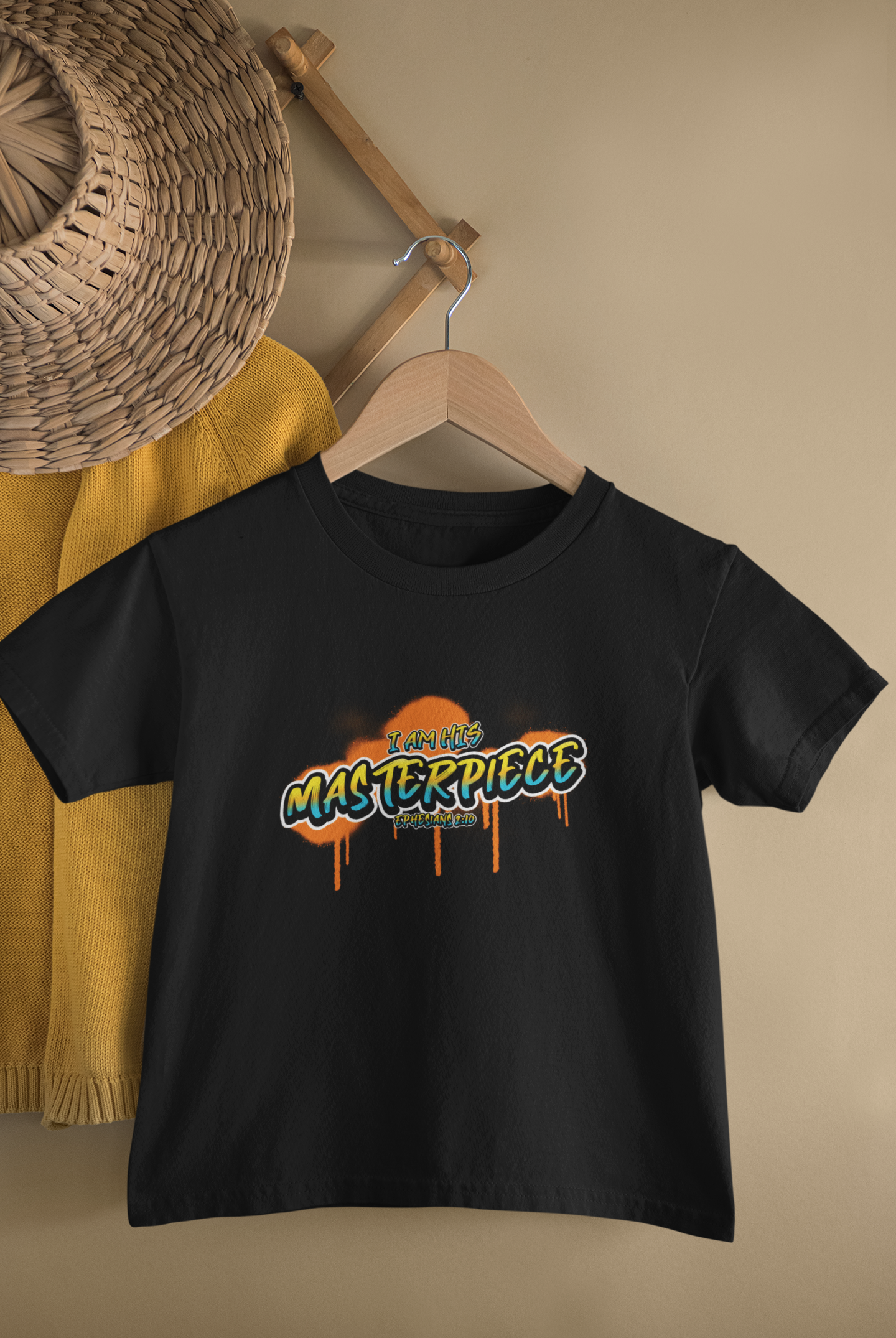 Black "I am his masterpiece" boys christian t-shirt