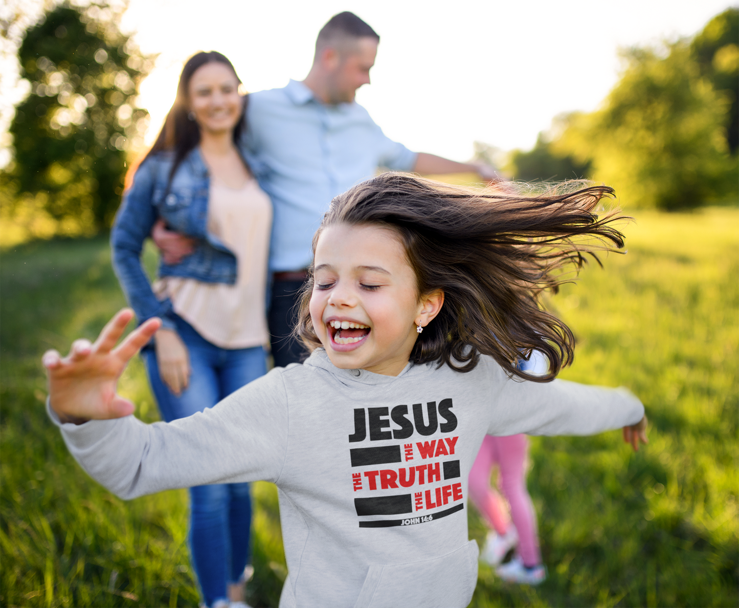 Grey "Jesus - Way, Truth and Life" kids christian hooded sweatshirt