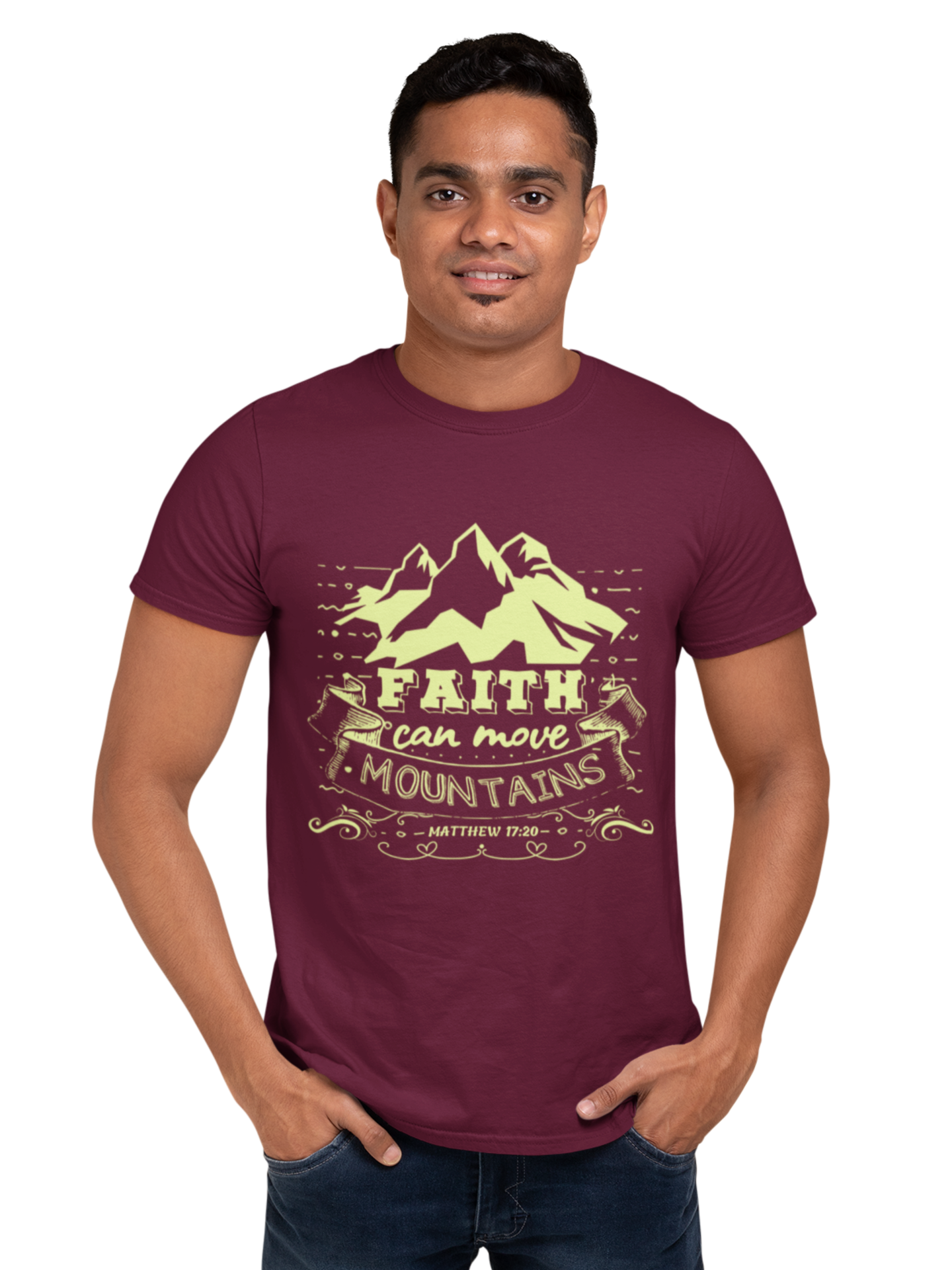 Maroon "Faith can move mountains" unisex christian t-shirt