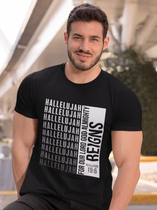 Black "Hallelujah for our Lord God Almighty reigns" unisex christian t-shirt