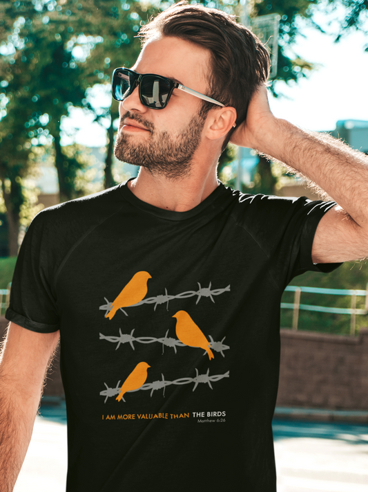 Black "I am more valuable than the birds" unisex christian t-shirt