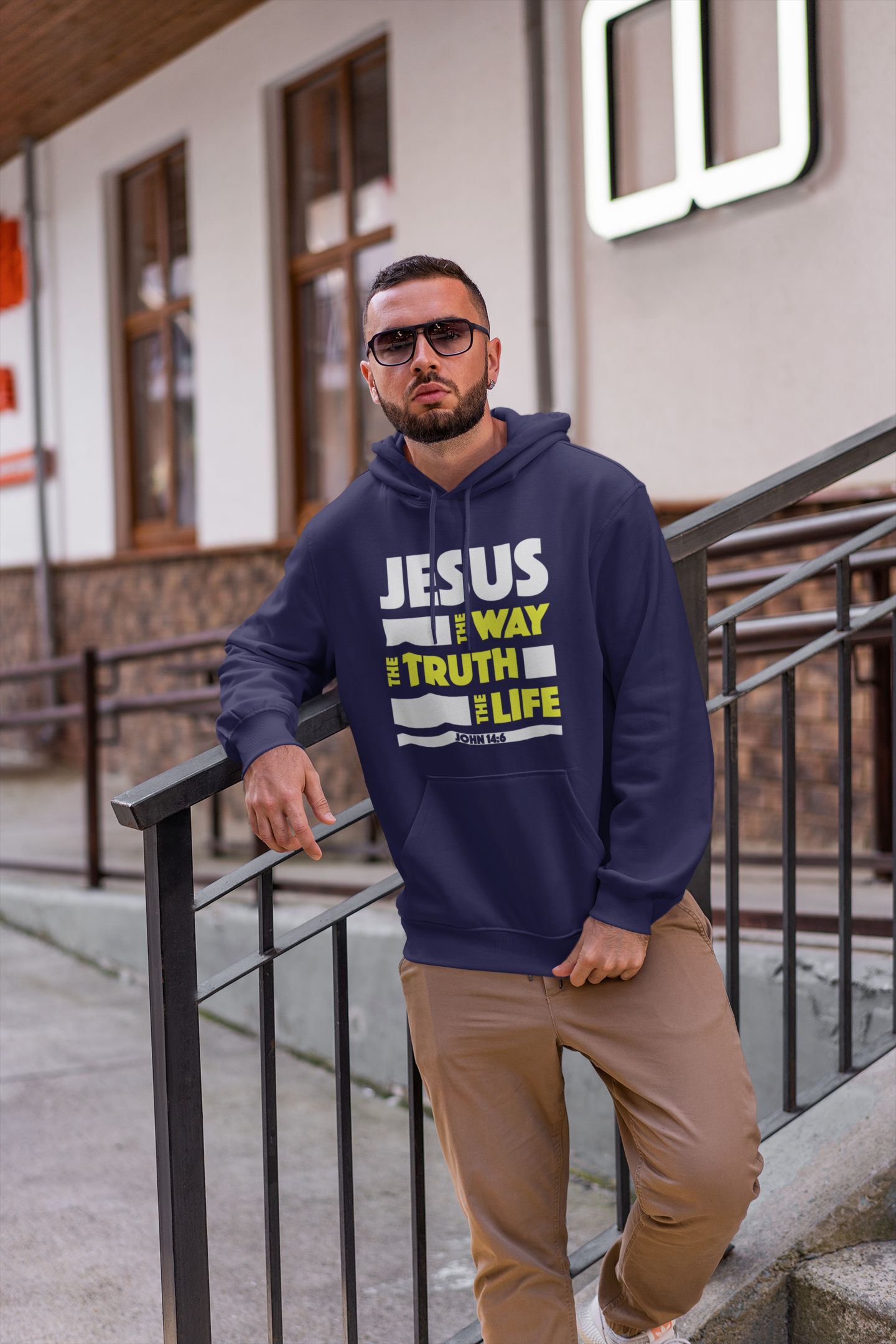 Navy Blue "Jesus - Way, Truth and Life" unisex christian hooded sweatshirt