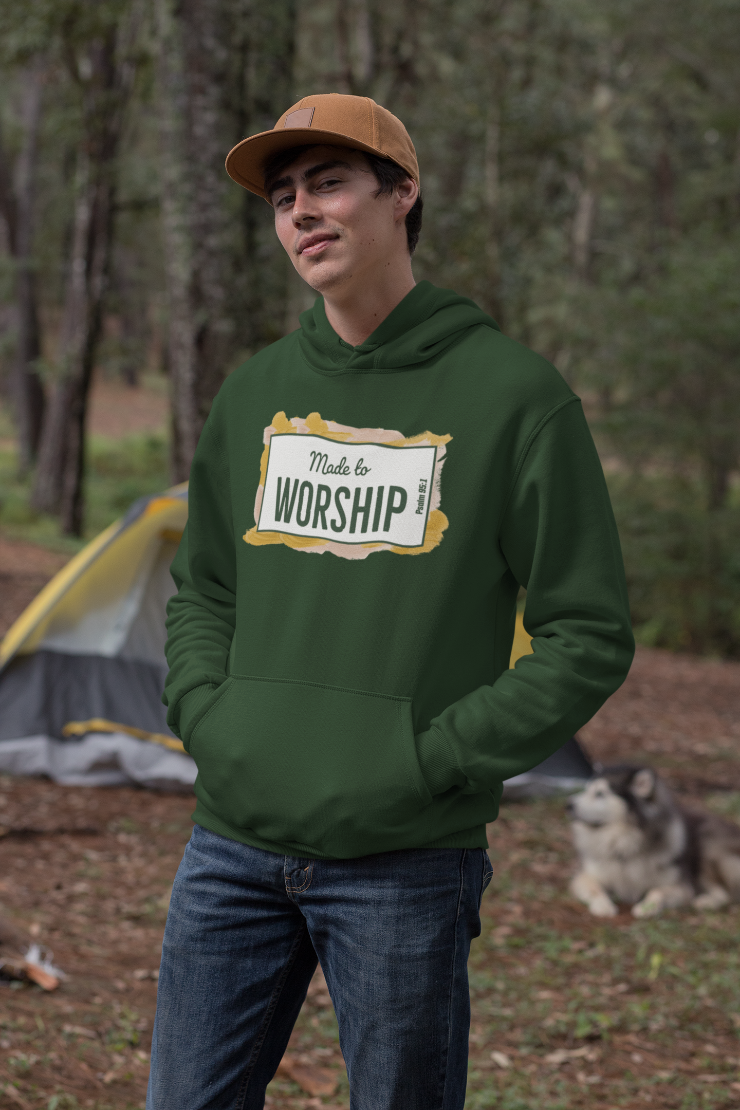 Bottle Green "Made to worship" unisex christian hooded sweatshirt