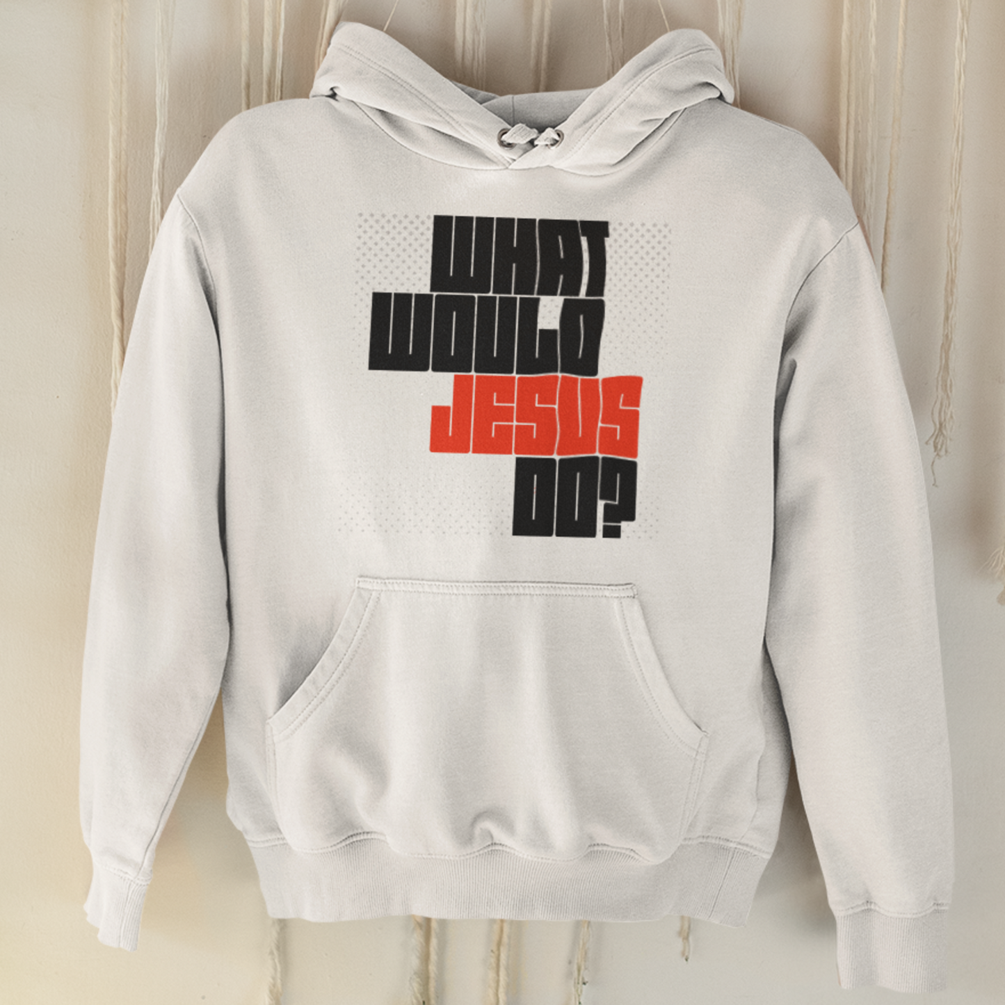 White "What would Jesus do?" unisex christian hooded sweatshirt