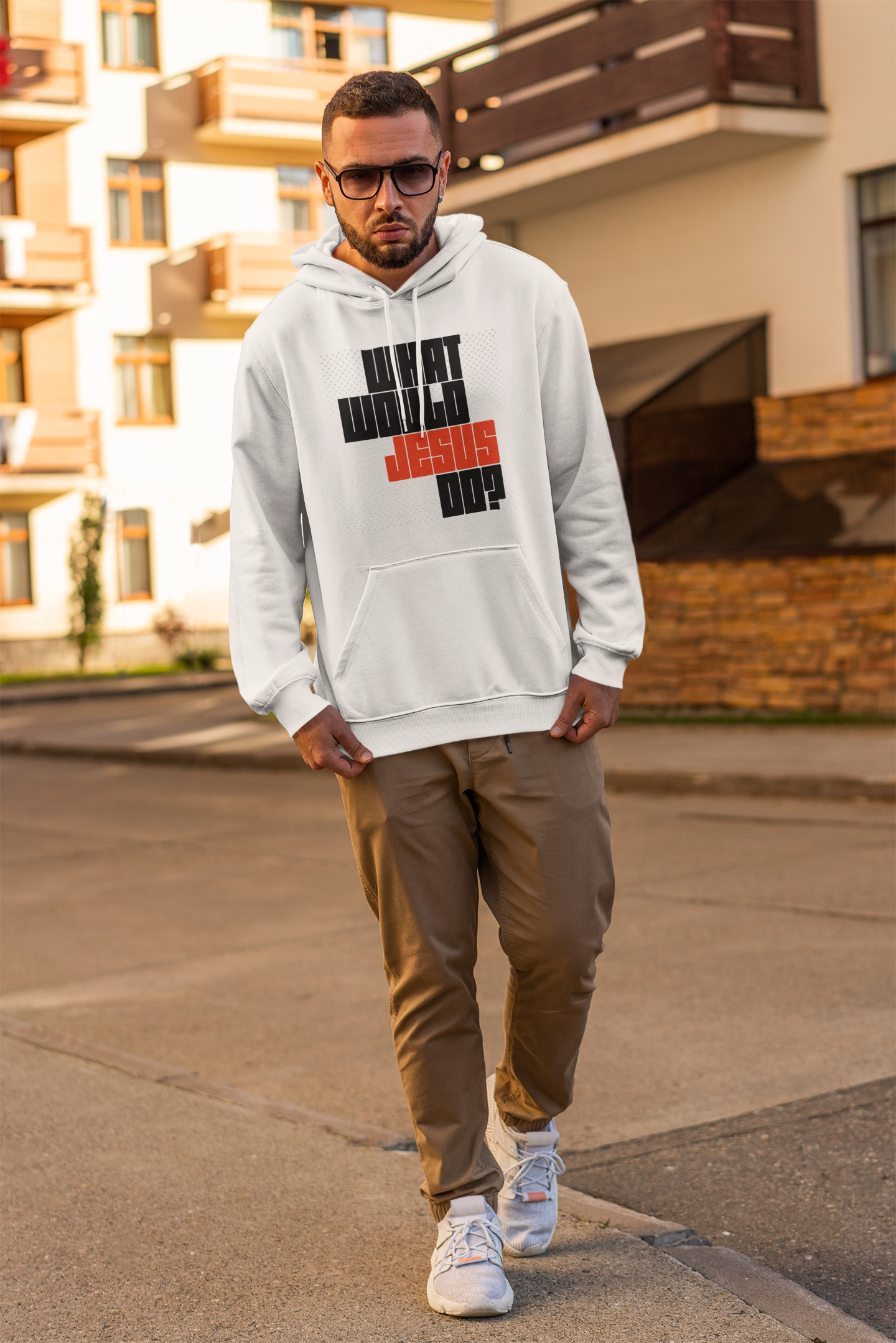 White "What would Jesus do?" unisex christian hooded sweatshirt