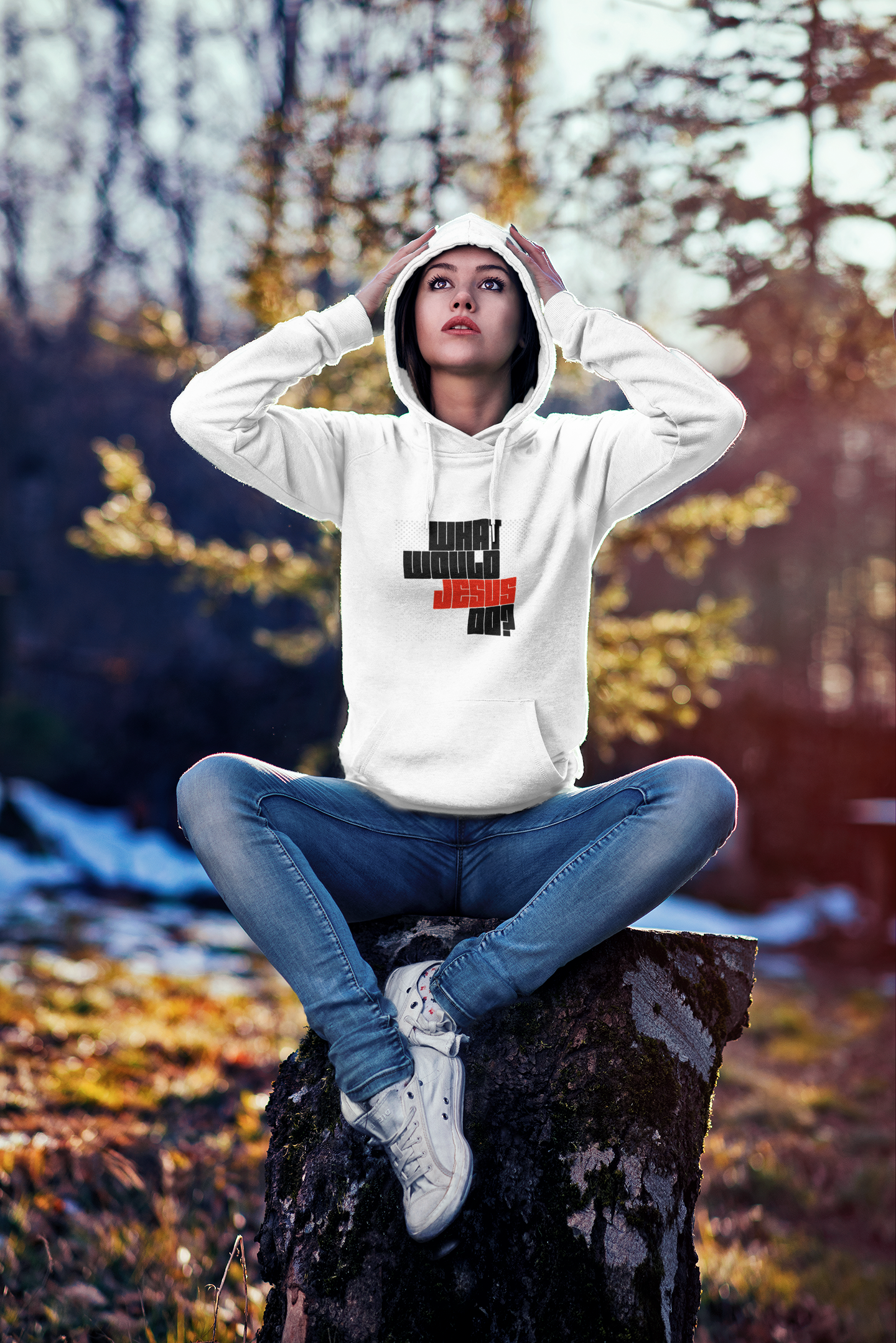 White "What would Jesus do?" unisex christian hooded sweatshirt