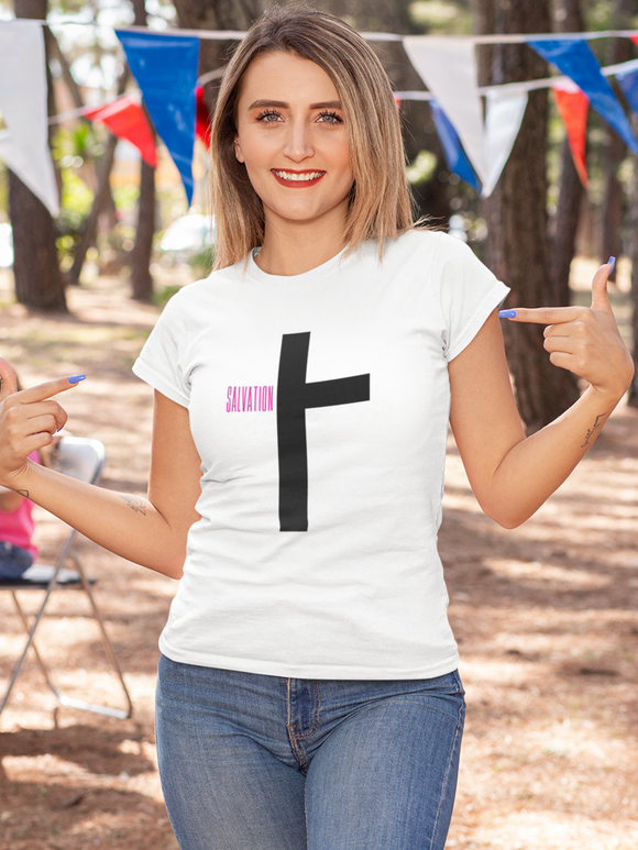 White “Salvation” women's christian t-shirt