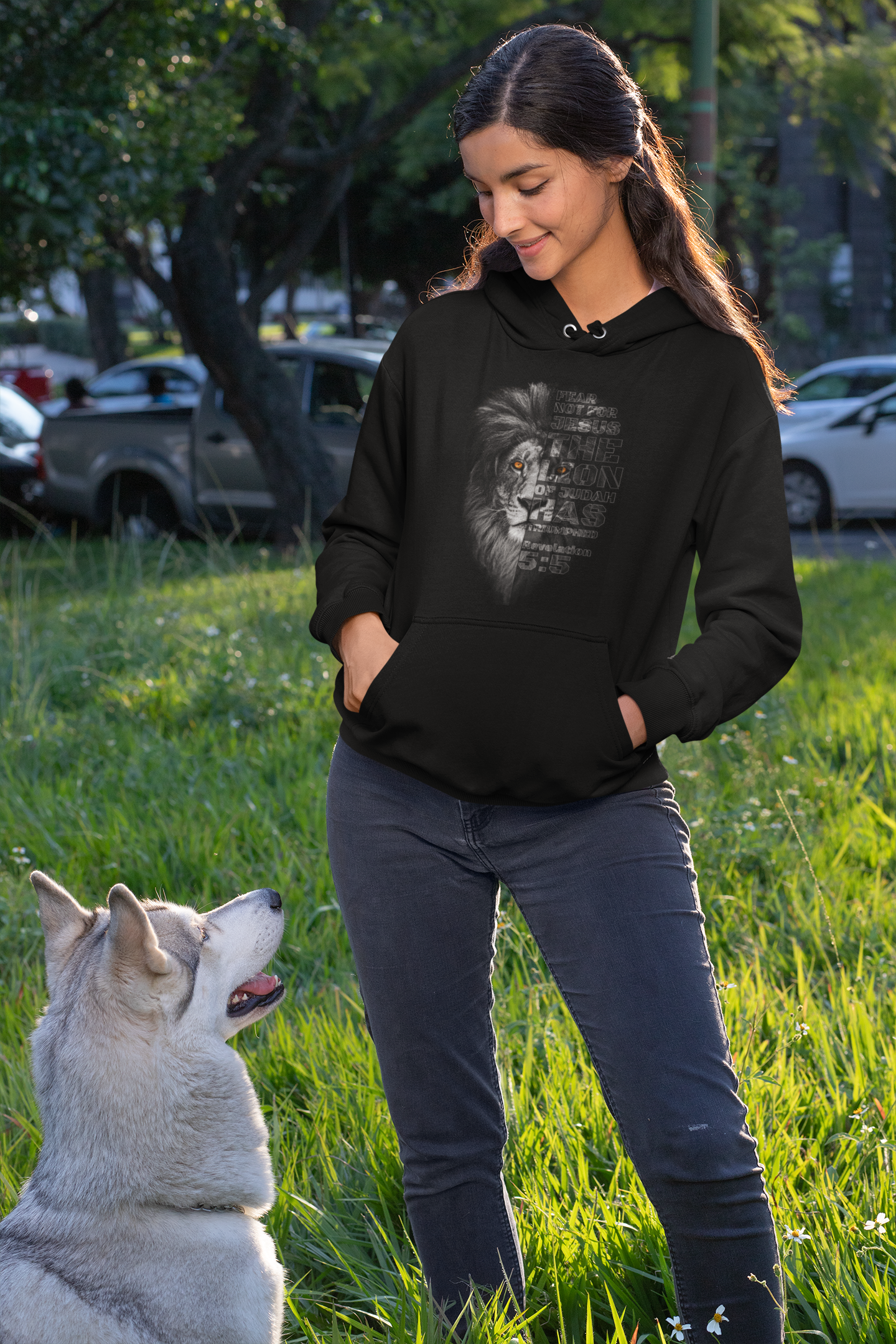 Black "Lion of Judah" unisex Christian hooded sweatshirt