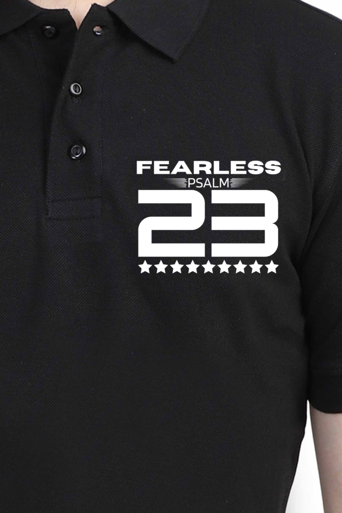 "FEARLESS Psalm 23" unisex christian polo t-shirt (front & back print)