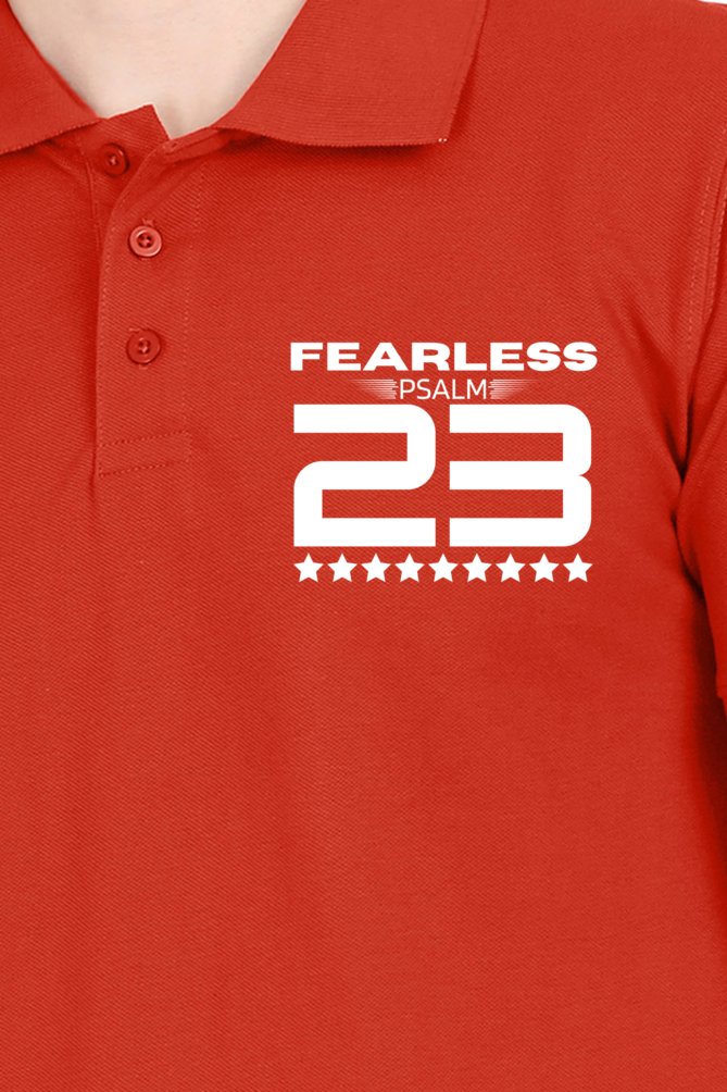 "FEARLESS Psalm 23" unisex christian polo t-shirt (front & back print)