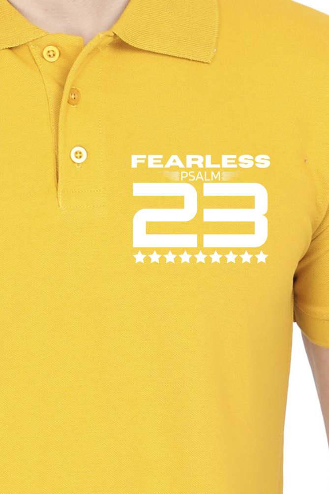 "FEARLESS Psalm 23" unisex christian polo t-shirt (front & back print)