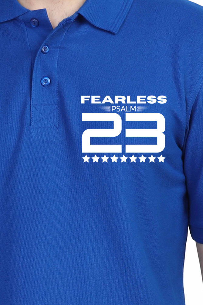 "FEARLESS Psalm 23" unisex christian polo t-shirt (front & back print)