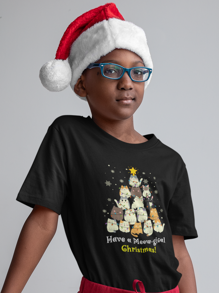 "Have a Meow-gical Christmas!" Christmas Cat T-Shirt for boys