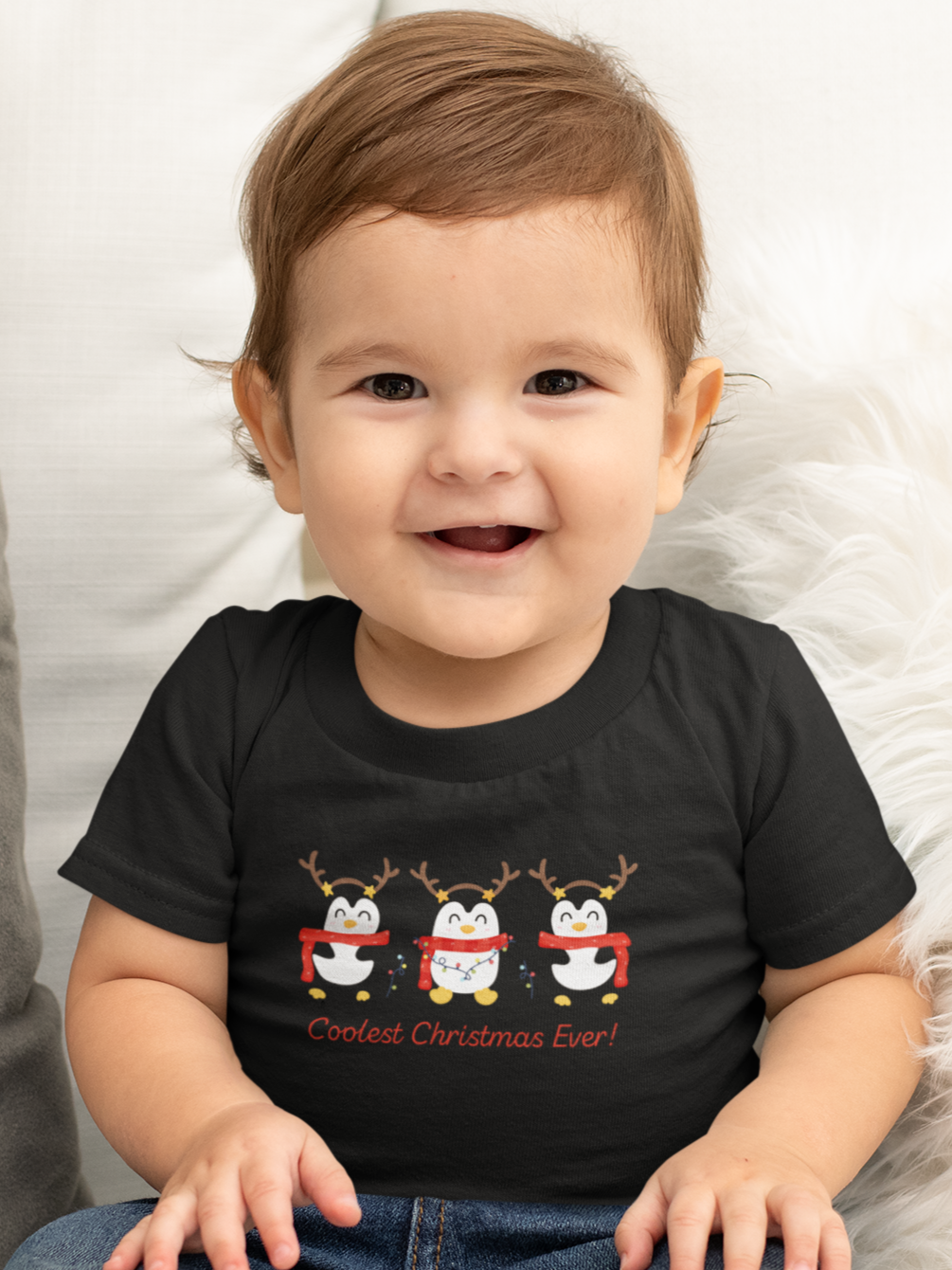 "Coolest Christmas Ever" Penguin Christmas T-Shirt for boys - This is the title