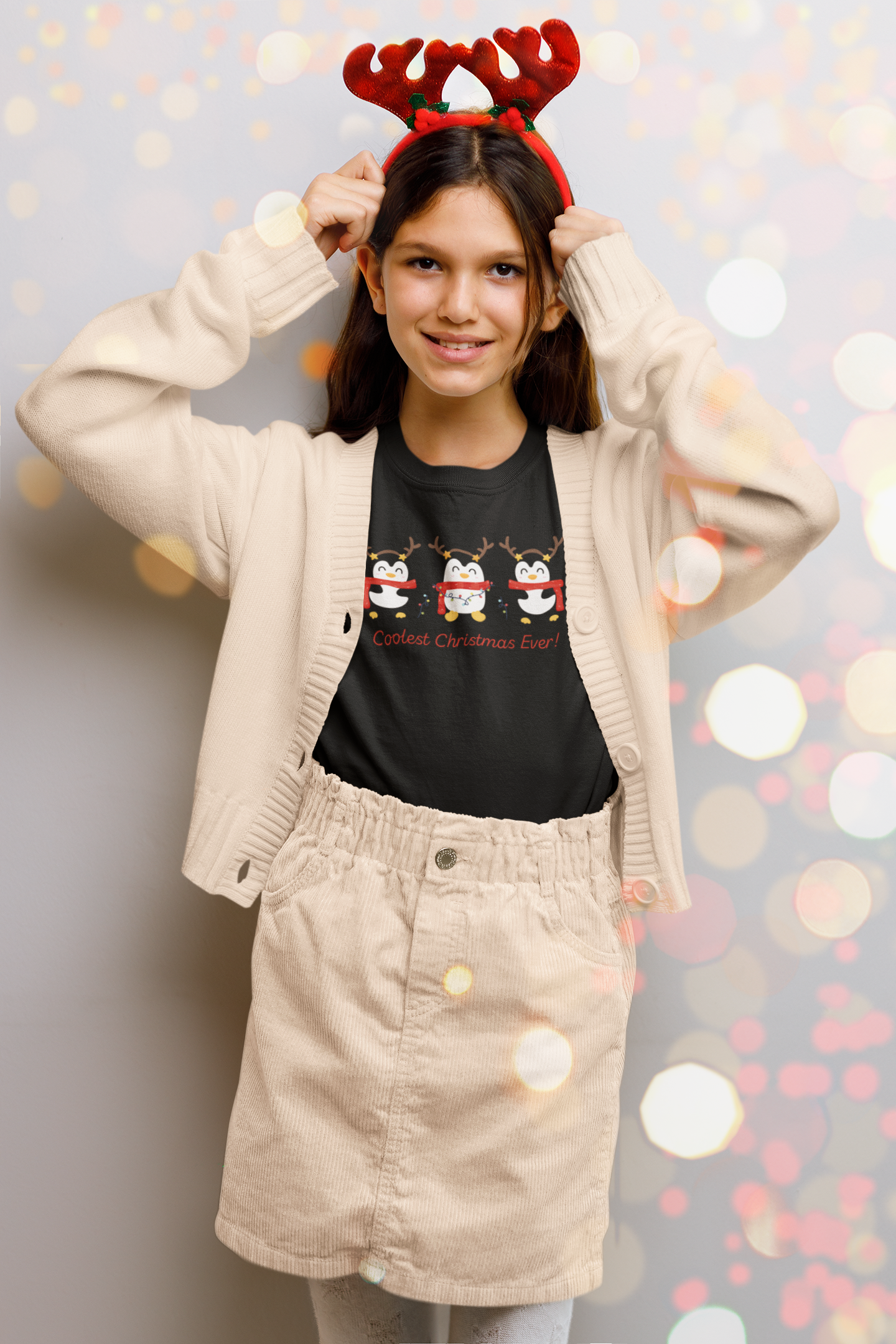 “Coolest Christmas Ever” Penguin Christmas T-Shirt for Girls