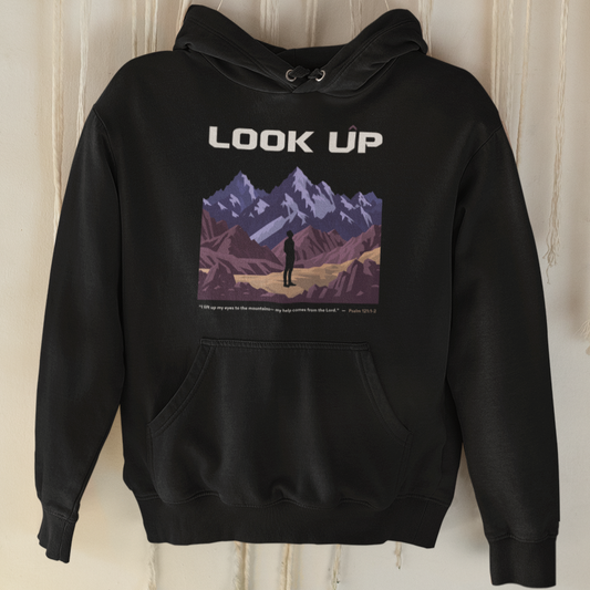 "Look Up" – Psalm 121:1-2  unisex Christian hooded sweatshirt