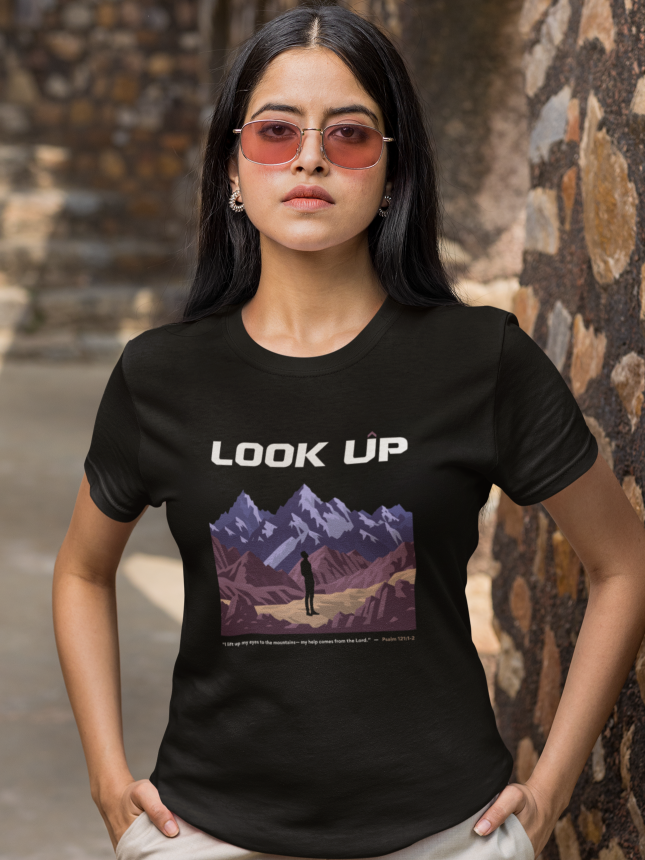 Look Up – Psalm 121:1-2 -  women's Christian t-shirt