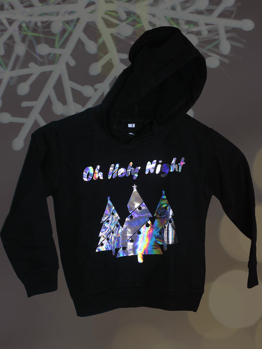 "Oh Holy Night" kids rainbow vinyl christmas hooded sweatshirt