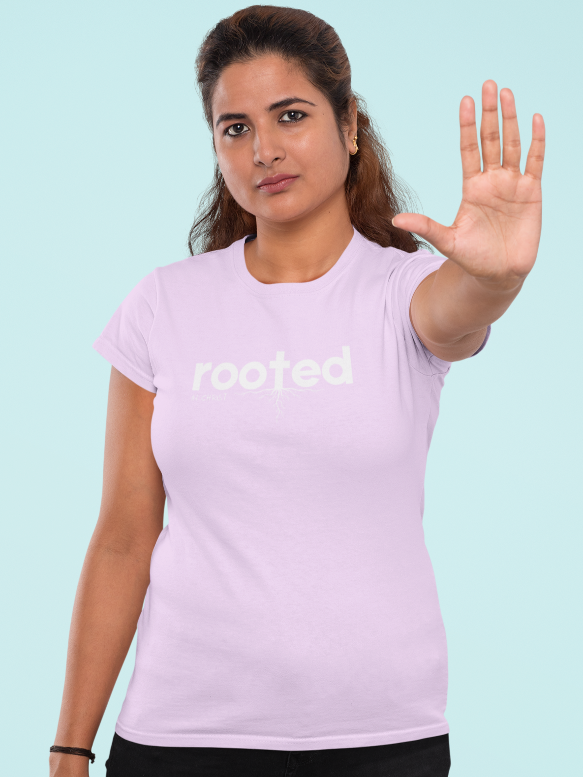 Rooted in Christ – Faith & Foundation women's Christian t-shirt