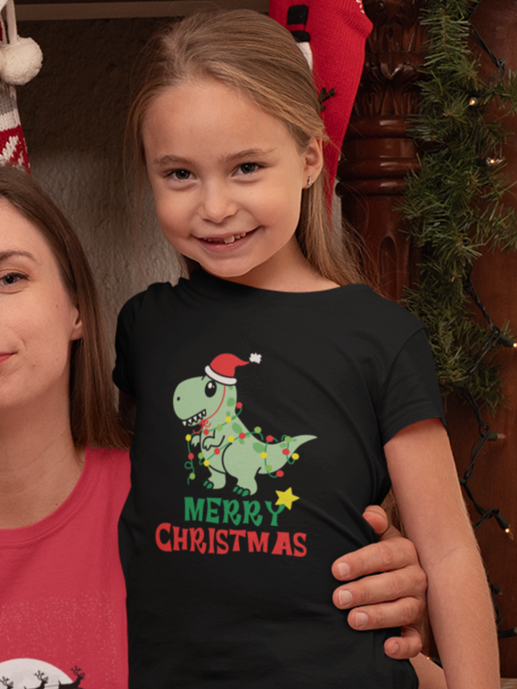 Dino-Merry Christmas girls t-shirt
