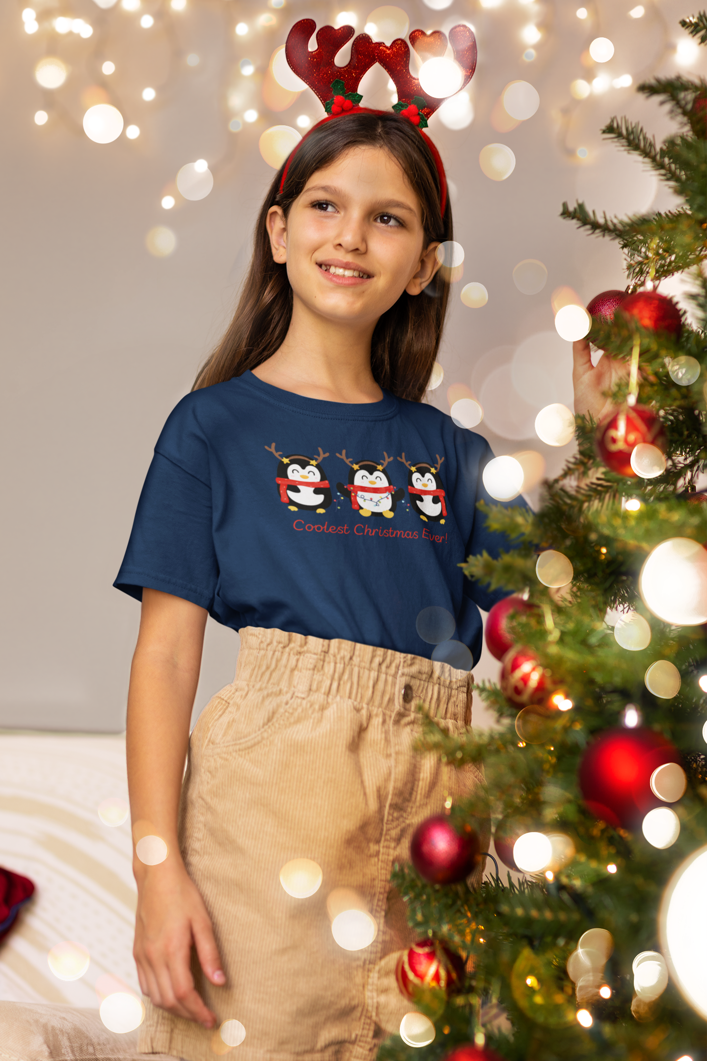 “Coolest Christmas Ever” Penguin Christmas T-Shirt for Girls