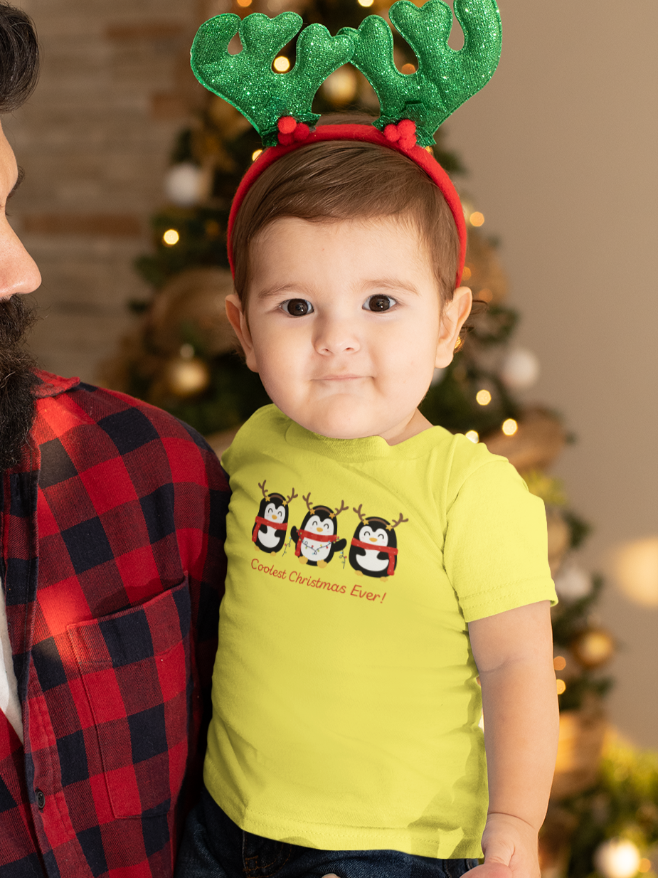 "Coolest Christmas Ever" Penguin Christmas T-Shirt for boys - This is the title