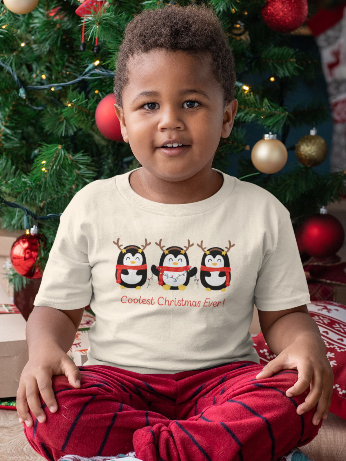 "Coolest Christmas Ever" Penguin Christmas T-Shirt for boys - This is the title