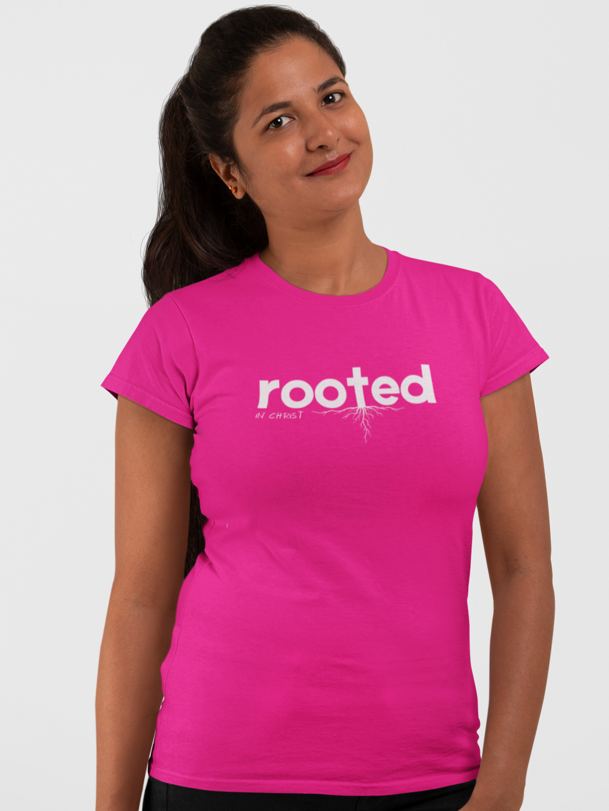 Rooted in Christ – Faith & Foundation women's Christian t-shirt
