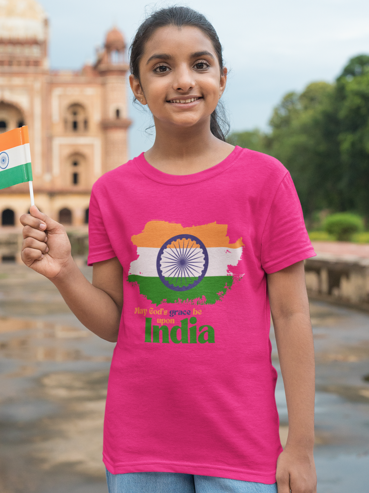 "May God's Grace Be Upon India" girls christian t-shirt