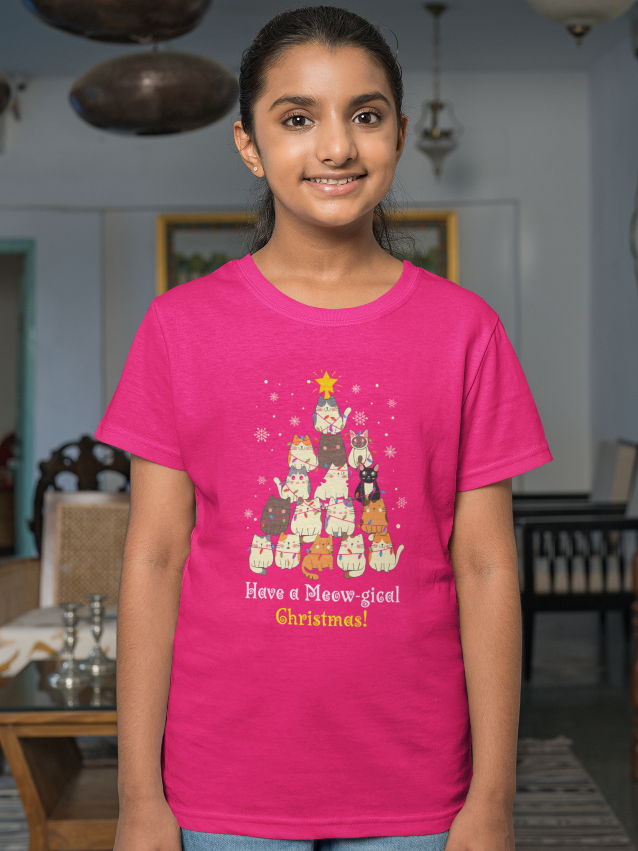 "Have a Meow-gical Christmas!" Christmas Cat T-Shirt for girls