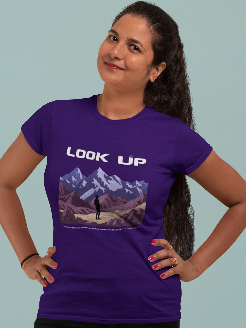 Look Up – Psalm 121:1-2 -  women's Christian t-shirt