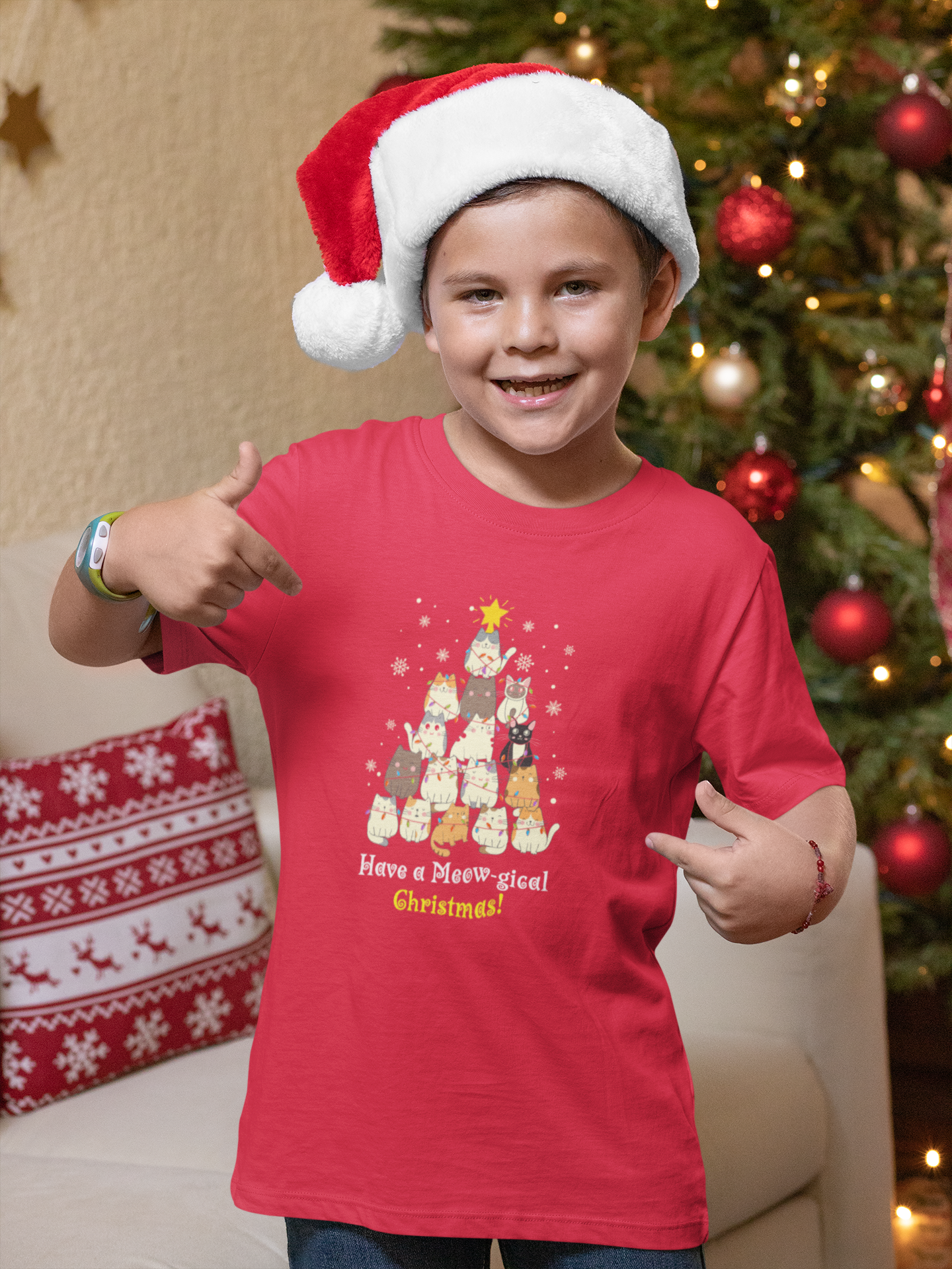 "Have a Meow-gical Christmas!" Christmas Cat T-Shirt for boys