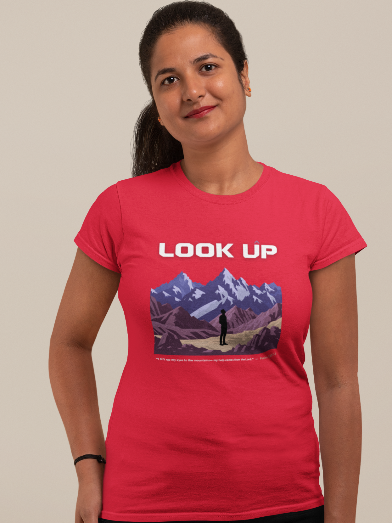Look Up – Psalm 121:1-2 -  women's Christian t-shirt