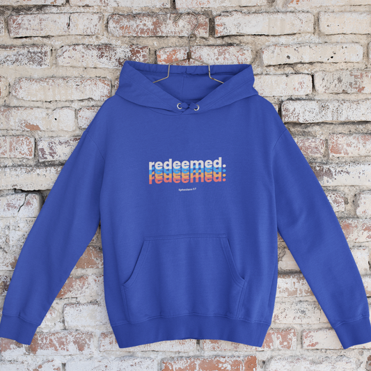 "Redeemed" unisex Christian hooded sweatshirt