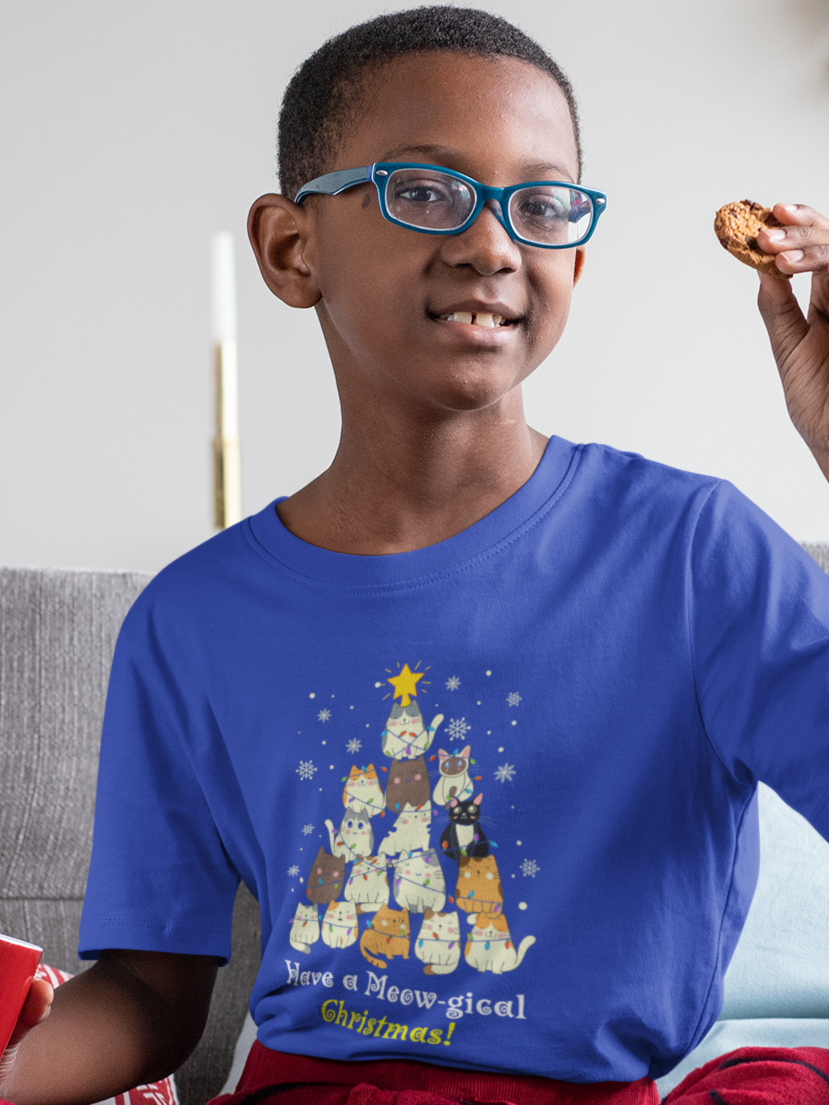 "Have a Meow-gical Christmas!" Christmas Cat T-Shirt for boys