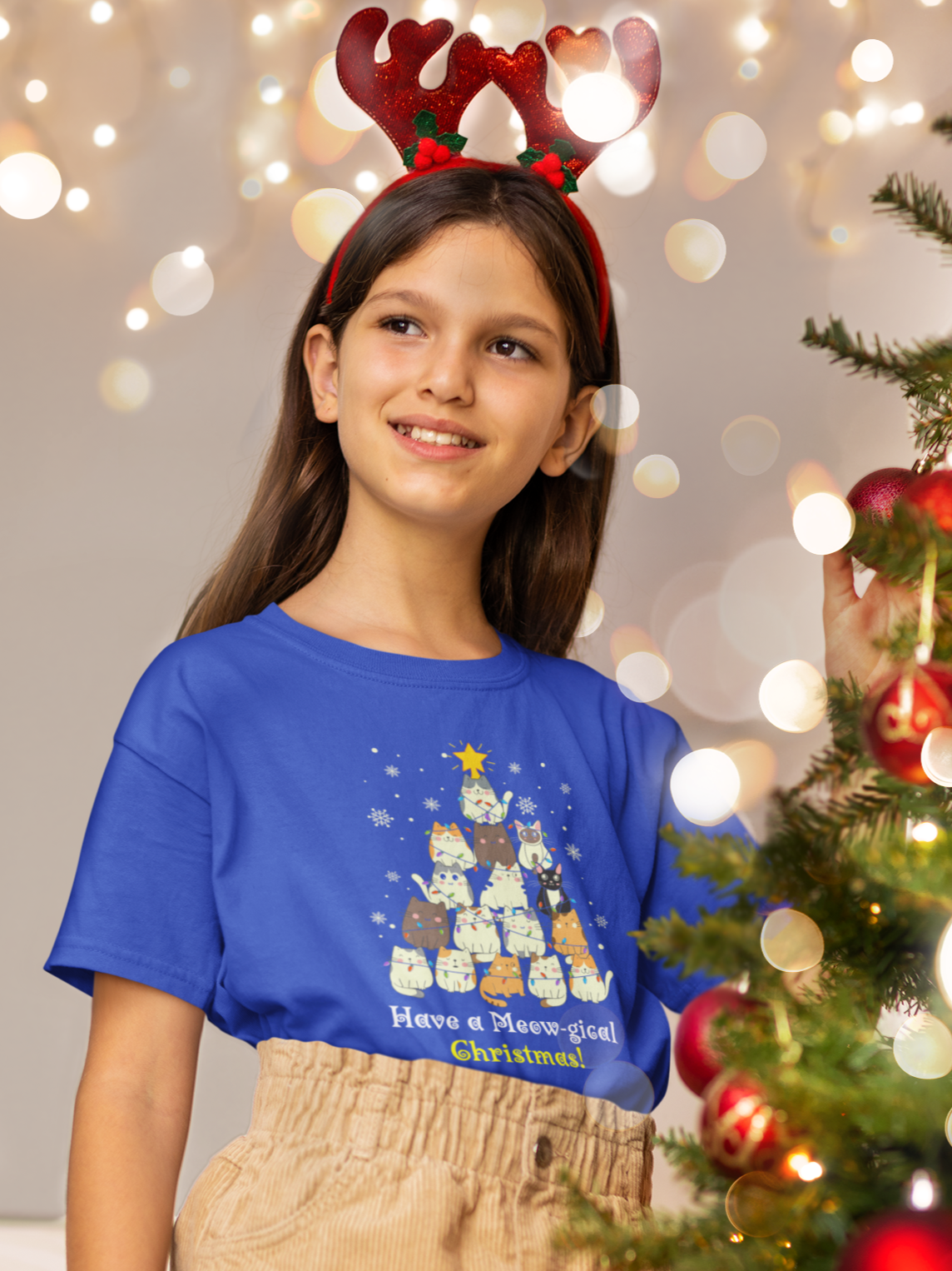 "Have a Meow-gical Christmas!" Christmas Cat T-Shirt for girls