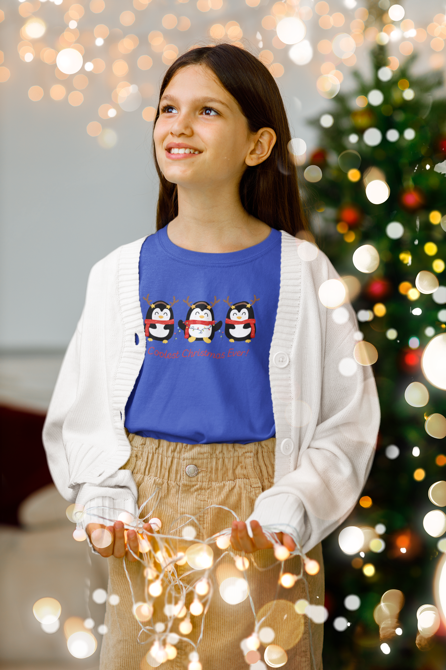 “Coolest Christmas Ever” Penguin Christmas T-Shirt for Girls