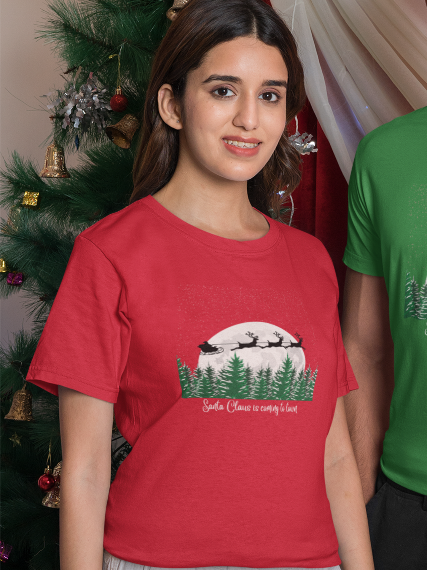 "Santa claus is coming to town" women's christmas t-shirt