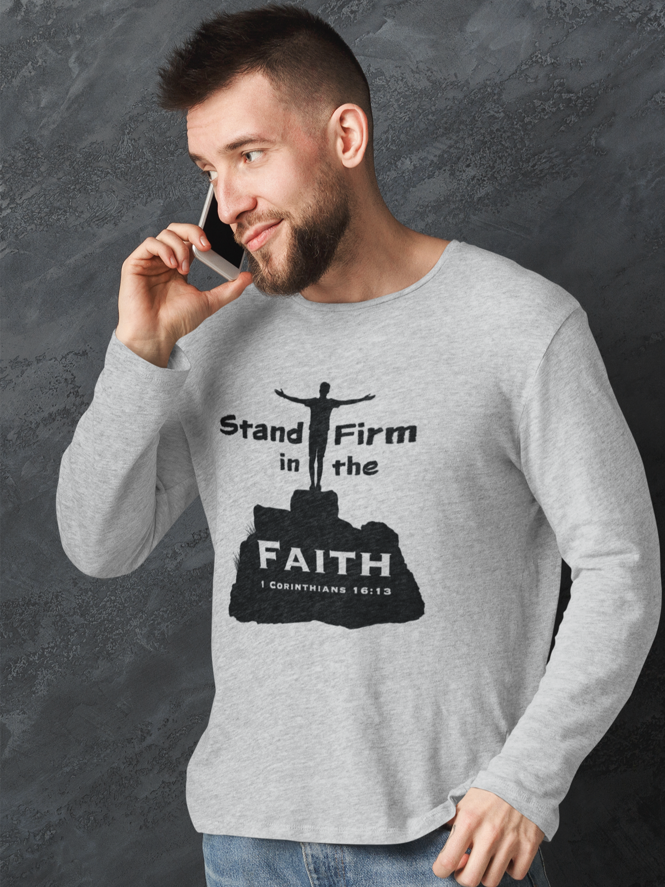 White “Stand firm in the faith” Men’s full sleeve Christian t-shirt
