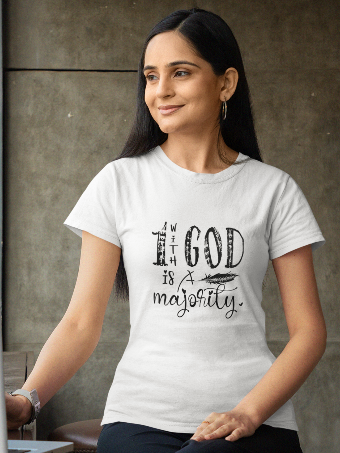 "1 with God is a Majority" women's Christian t-shirt