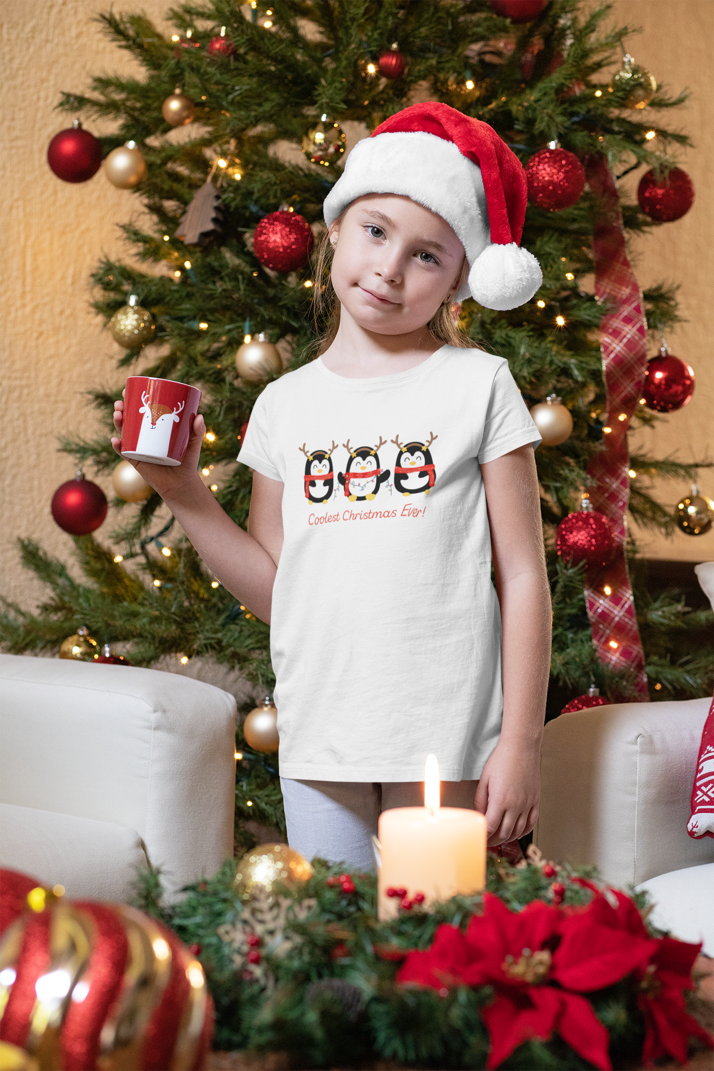 “Coolest Christmas Ever” Penguin Christmas T-Shirt for Girls