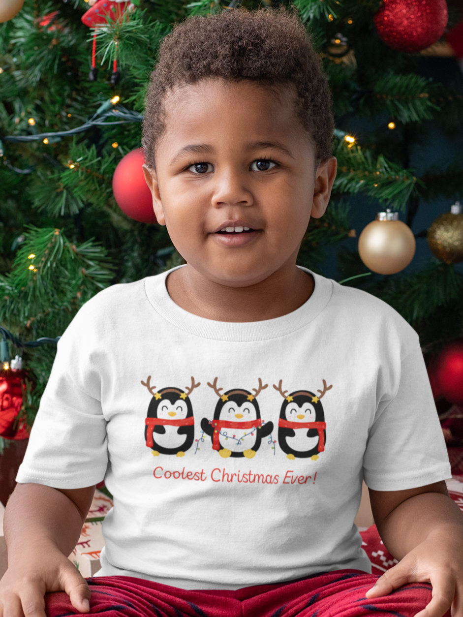 "Coolest Christmas Ever" Penguin Christmas T-Shirt for boys - This is the title