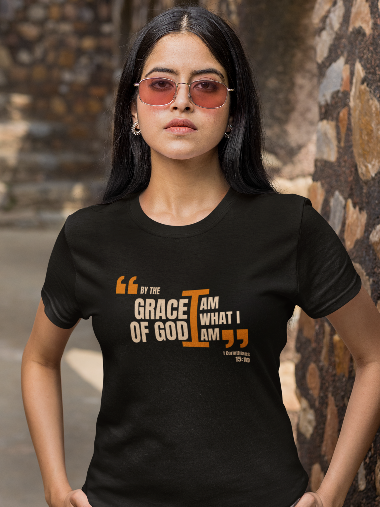 "By the Grace of God, I Am What I Am" women's Christian t-shirt